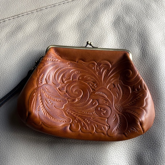 Patricia Nash Handbags - Patricia Nash Embossed Leather Kiss-Lock Clutch - Brown